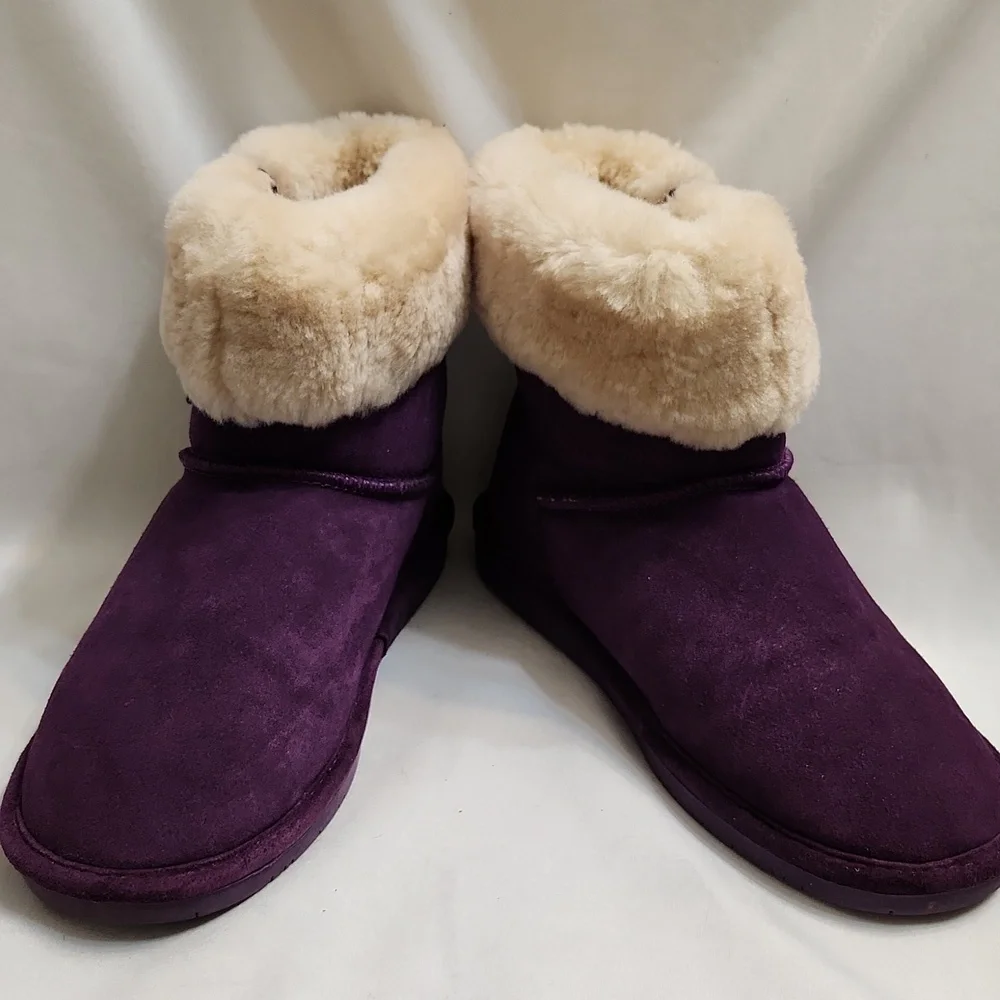 BearPaw Abby 6 Buckle Winterberry Suede Sheepskin Winter Short Boots (W size 8)